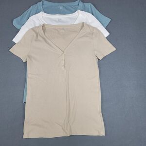 Gap Henley T-Shirts Womens Size Small Lot of 3 Ribbed Short Sleeve Casual